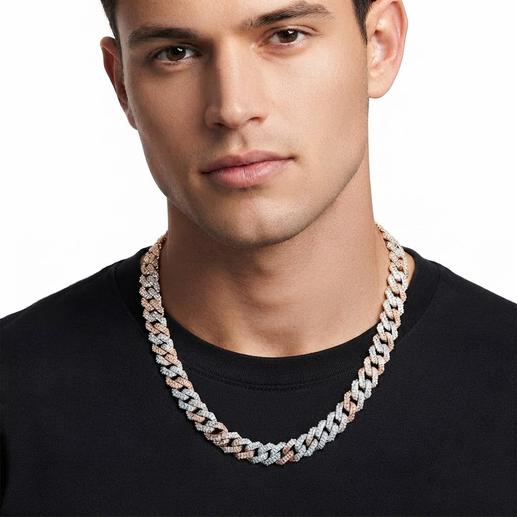 13mm Moissanite Diamond Two-Tone Fully Iced Cuban Link Chain