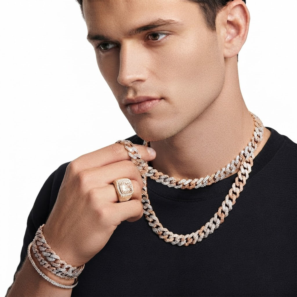 13mm Moissanite Diamond Two-Tone Fully Iced Cuban Link Chain