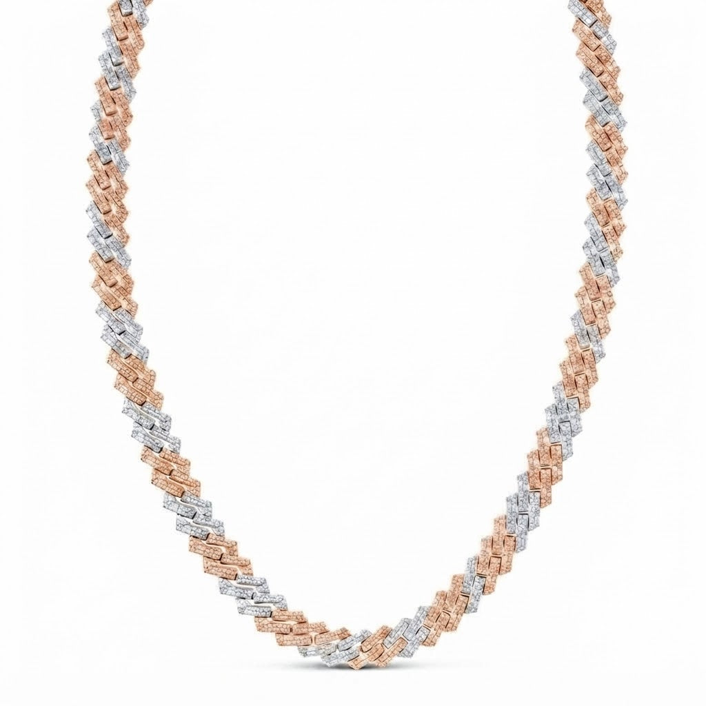 13mm Moissanite Diamond Two-Tone Fully Iced Cuban Link Chain