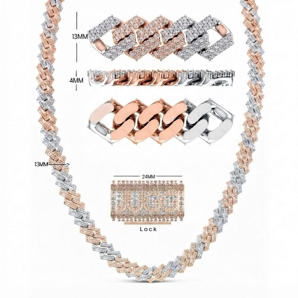13mm Moissanite Diamond Two-Tone Fully Iced Cuban Link Chain