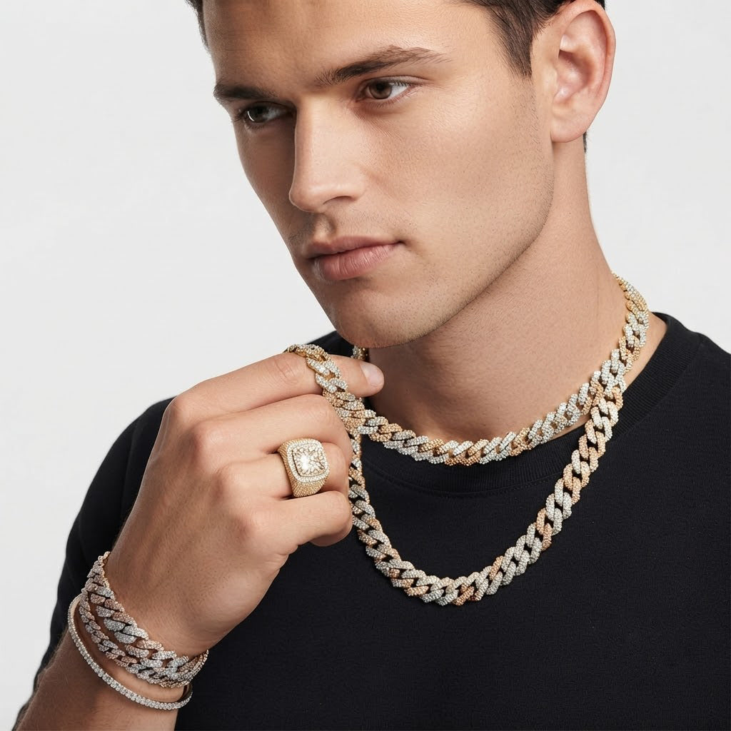 13mm Moissanite Diamond Two-Tone Fully Iced Cuban Link Chain