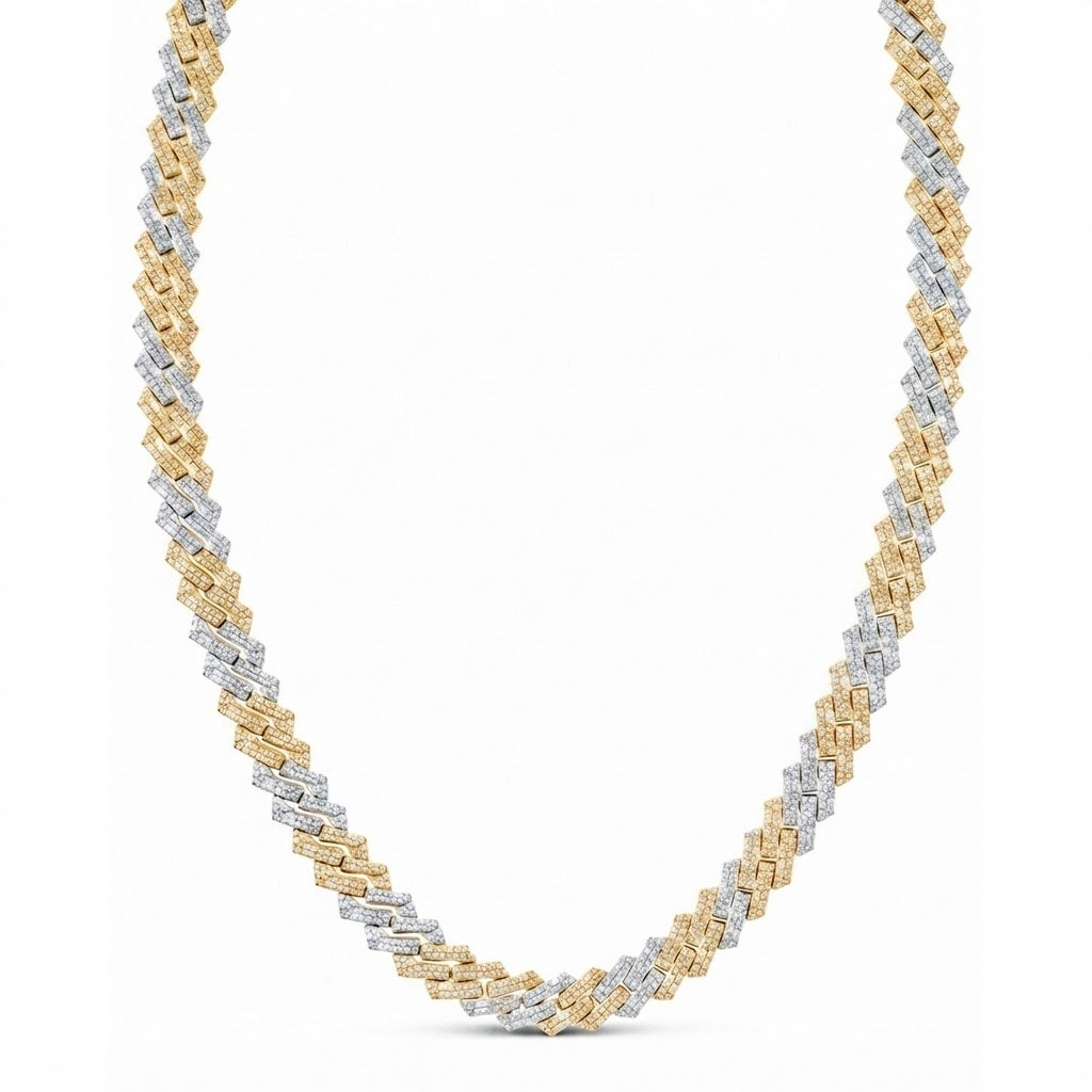 13mm Moissanite Diamond Two-Tone Fully Iced Cuban Link Chain