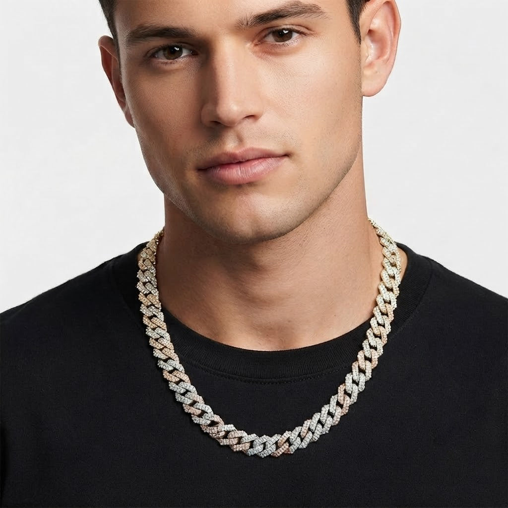 13mm Moissanite Diamond Two-Tone Fully Iced Cuban Link Chain