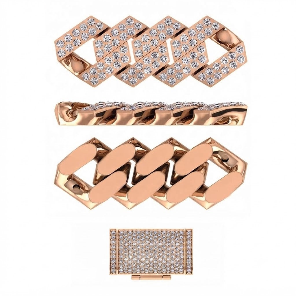 13mm Iced Double Row Cuban Link Chain with Moissanite Diamonds