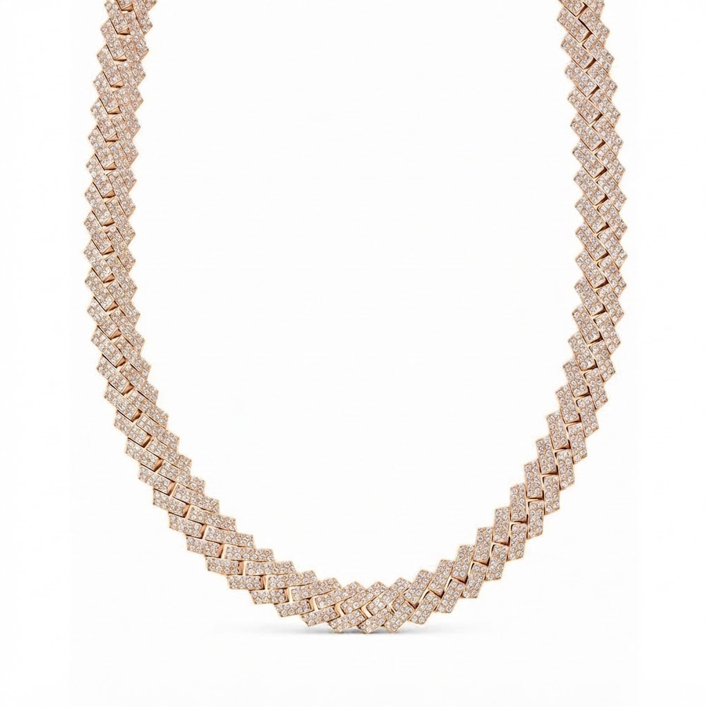 13mm Iced Double Row Cuban Link Chain with Moissanite Diamonds