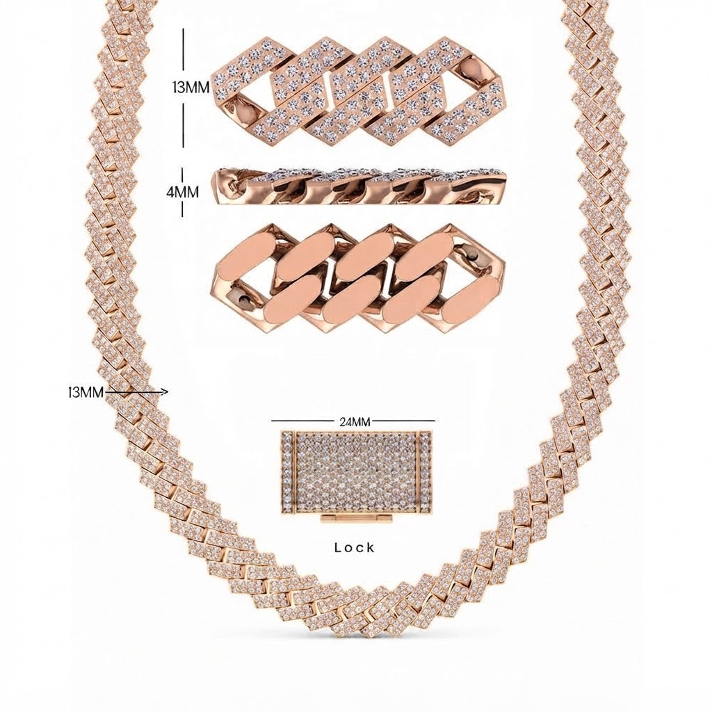 13mm Iced Double Row Cuban Link Chain with Moissanite Diamonds