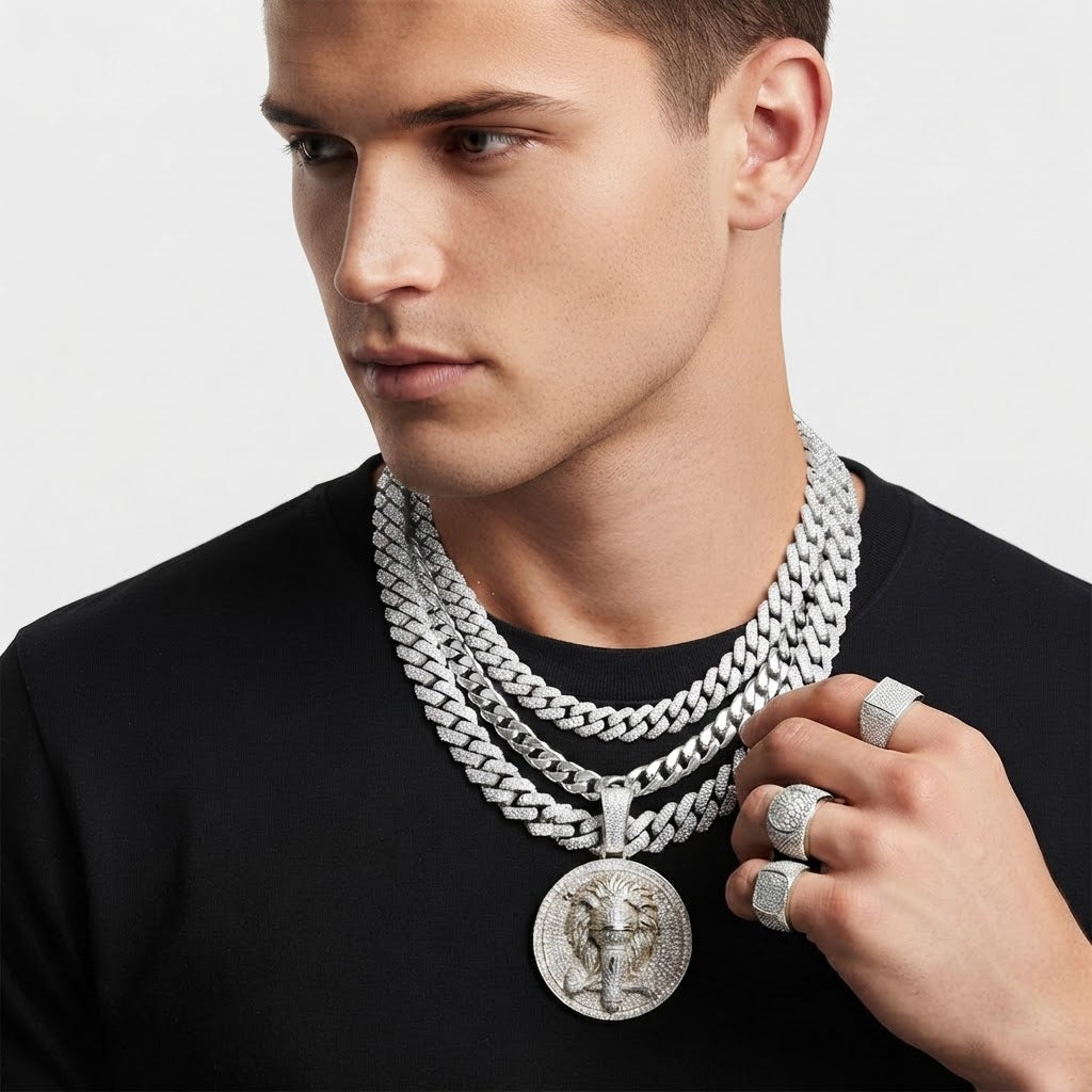13mm Iced Double Row Cuban Link Chain with Moissanite Diamonds