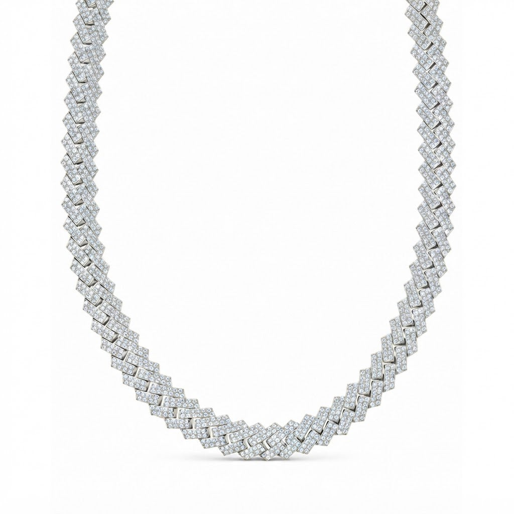 13mm Iced Double Row Cuban Link Chain with Moissanite Diamonds