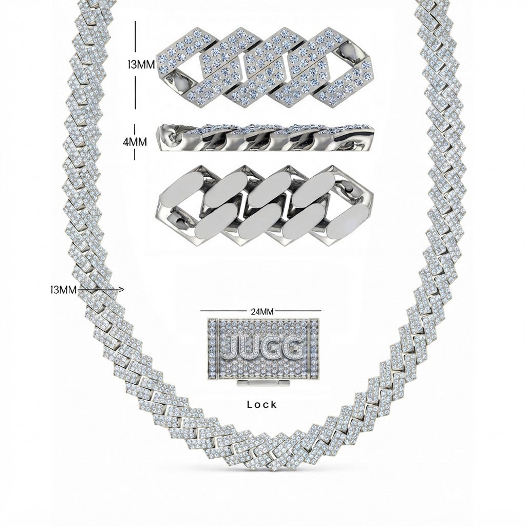 13mm Iced Double Row Cuban Link Chain with Moissanite Diamonds