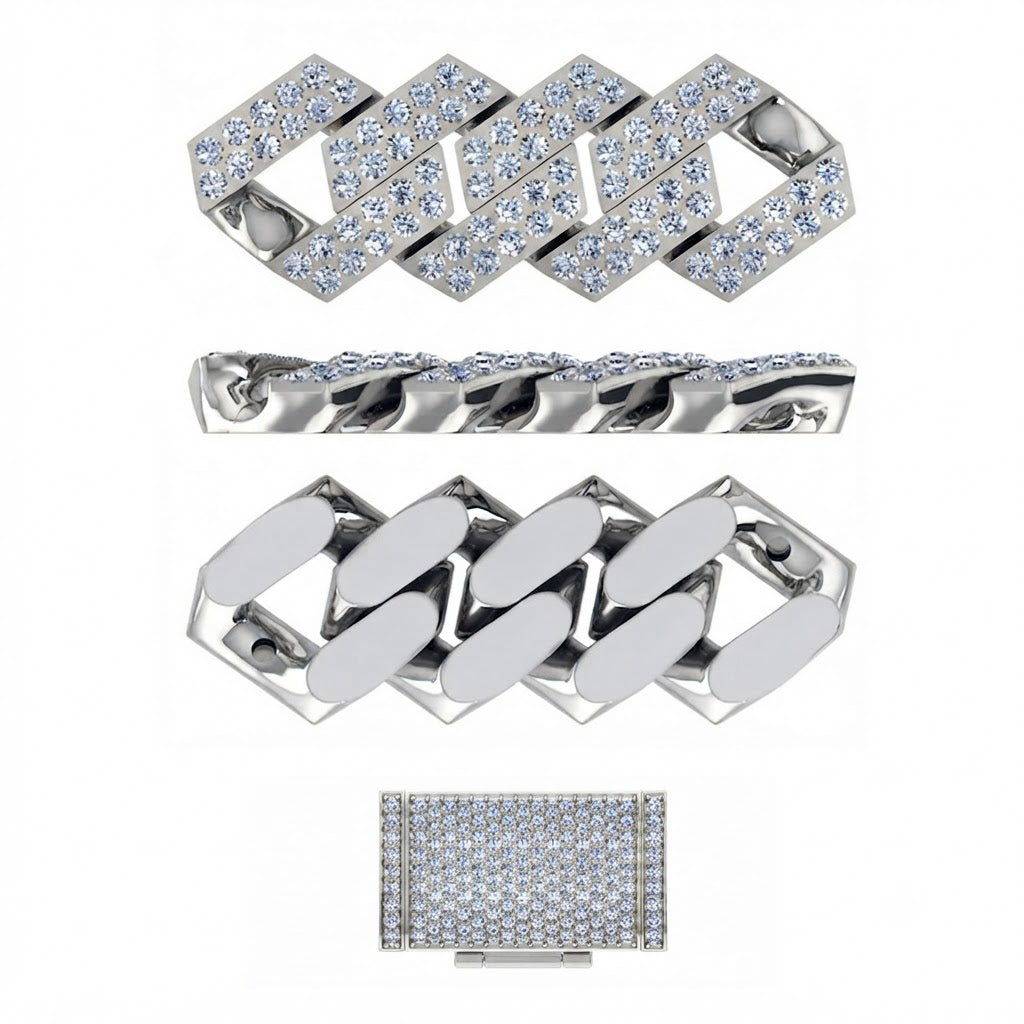 13mm Iced Double Row Cuban Link Chain with Moissanite Diamonds