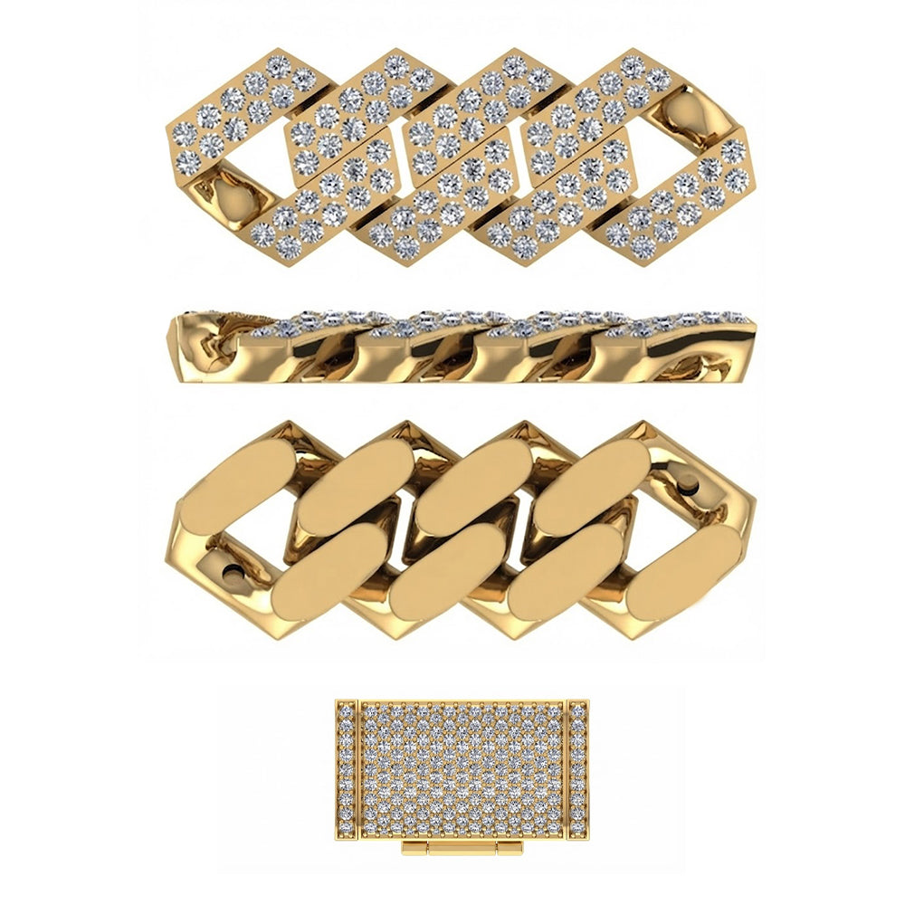 13mm Iced Double Row Cuban Link Chain with Moissanite Diamonds