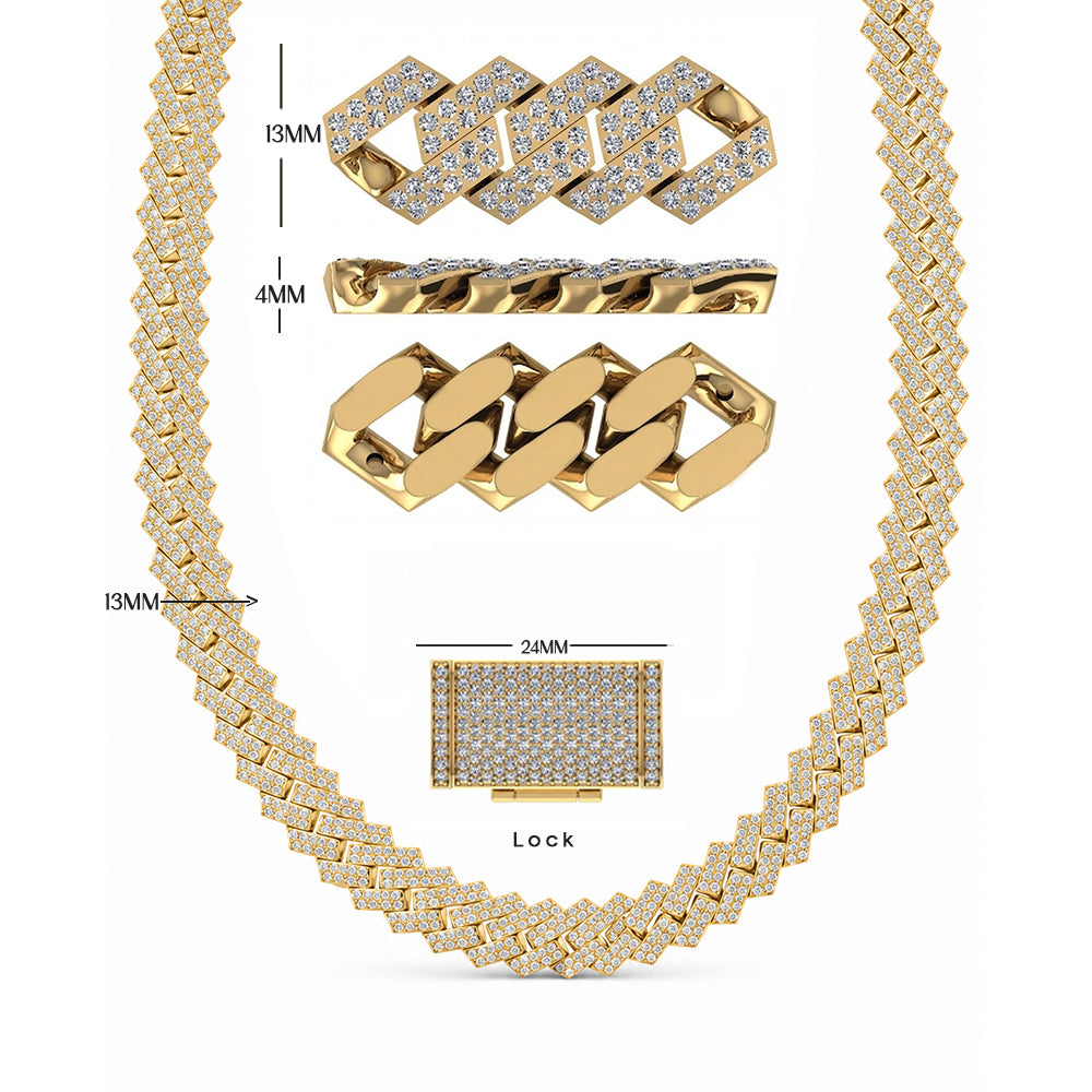 13mm Iced Double Row Cuban Link Chain with Moissanite Diamonds