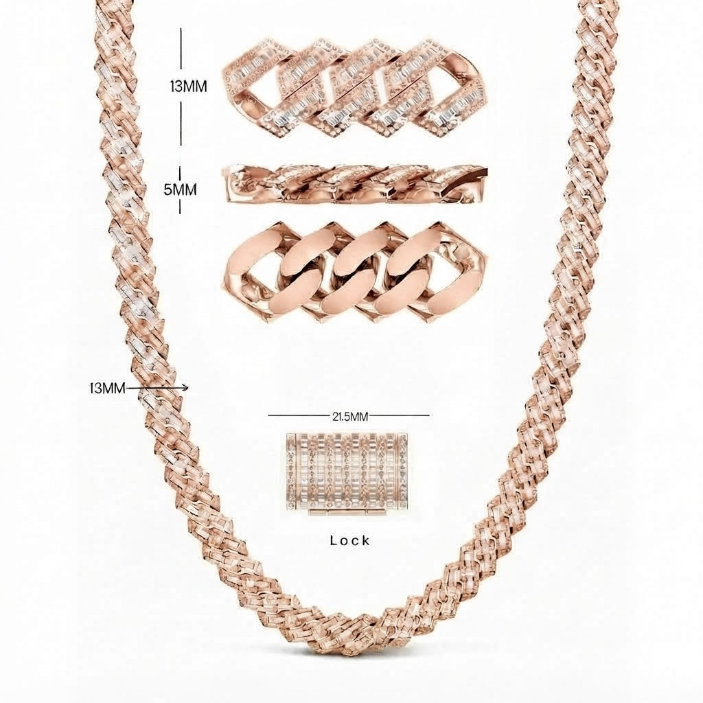 13mm Iced Out Moissanite Baguette Cuban Link Chain – 5mm Wide