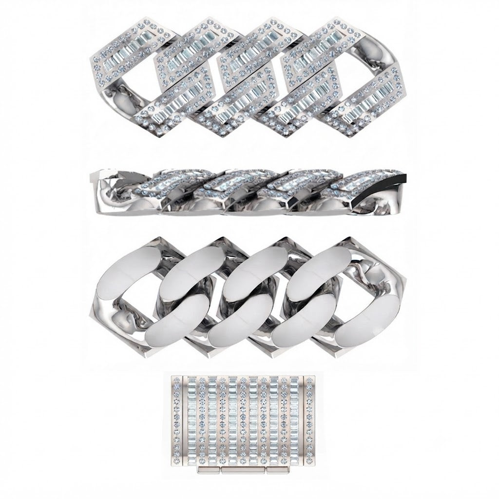 13mm Iced Out Moissanite Baguette Cuban Link Chain – 5mm Wide