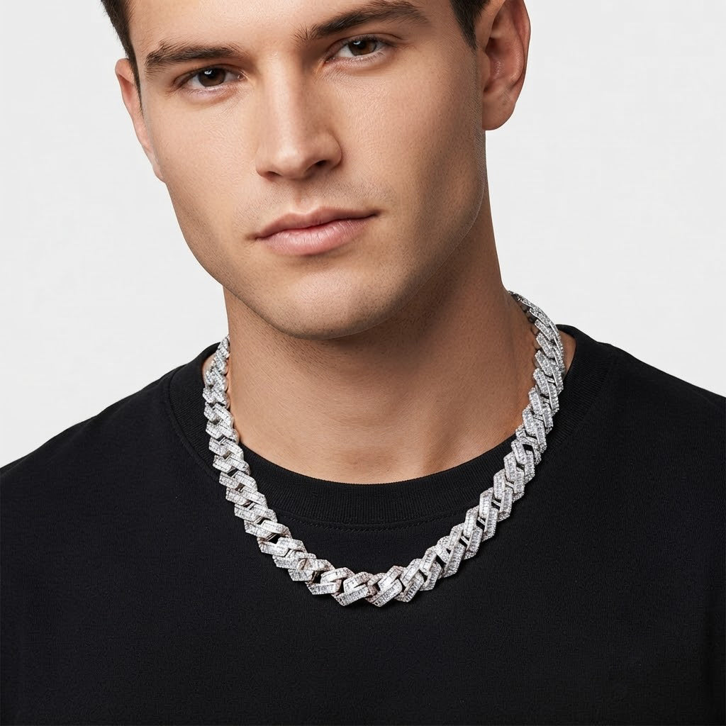 13mm Iced Out Moissanite Baguette Cuban Link Chain – 5mm Wide