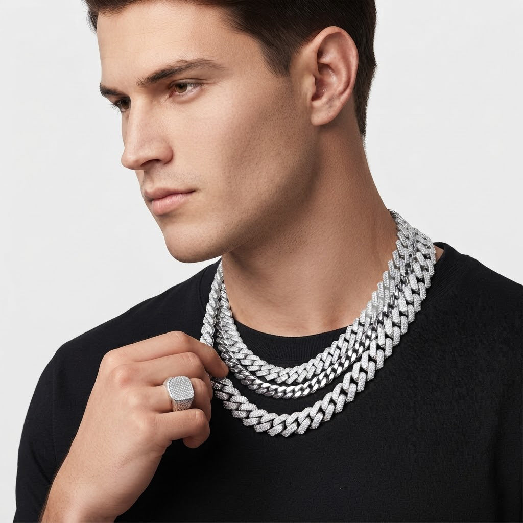 13mm Iced Out Moissanite Baguette Cuban Link Chain – 5mm Wide