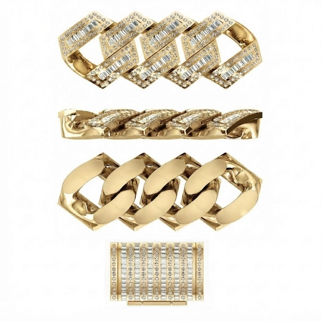 13mm Iced Out Moissanite Baguette Cuban Link Chain – 5mm Wide
