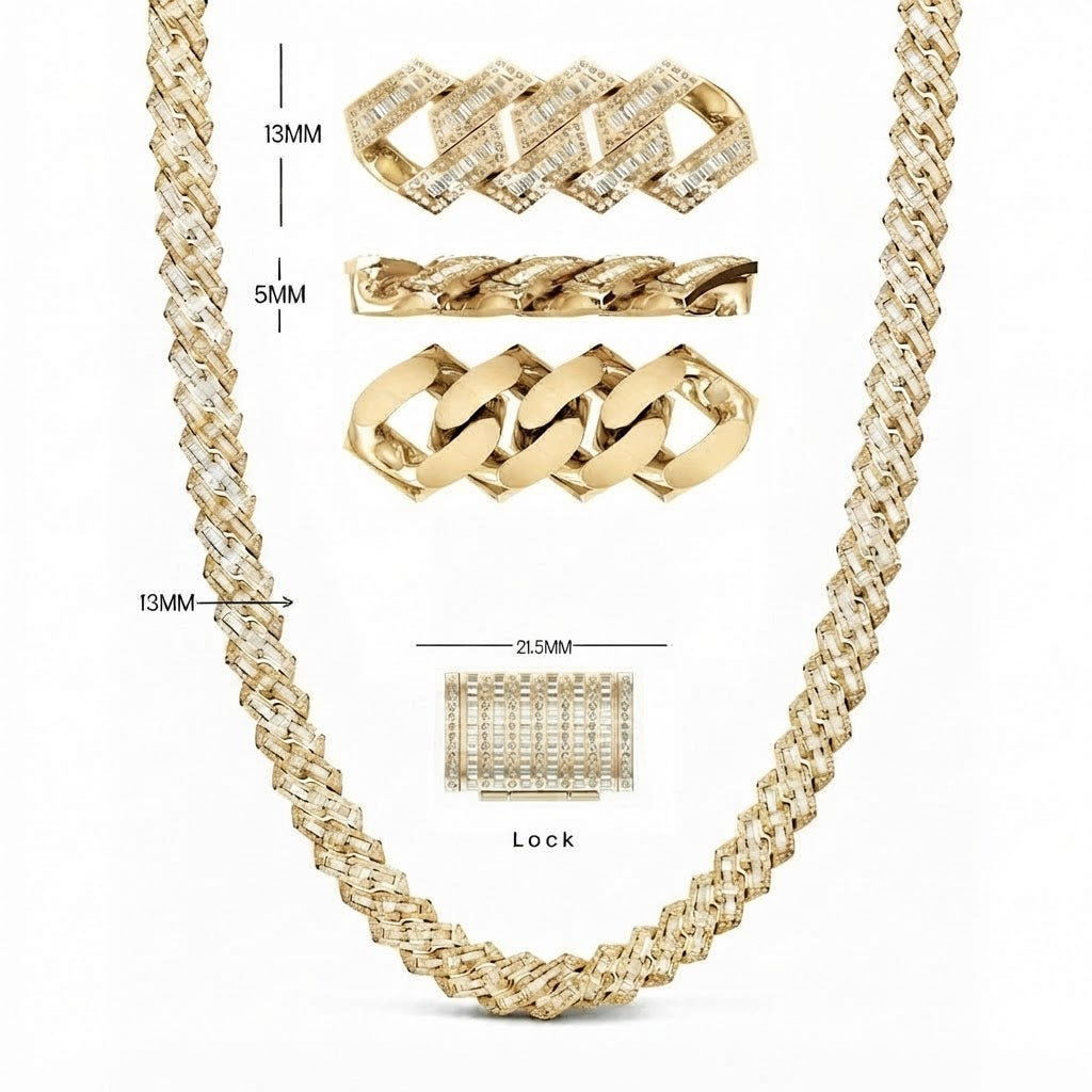 13mm Iced Out Moissanite Baguette Cuban Link Chain – 5mm Wide