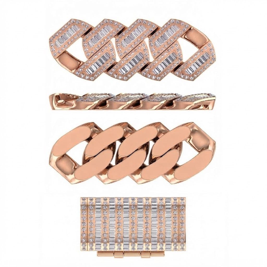 14mm Moissanite Diamond Fully Iced Baguette Round Cuban Link Chain