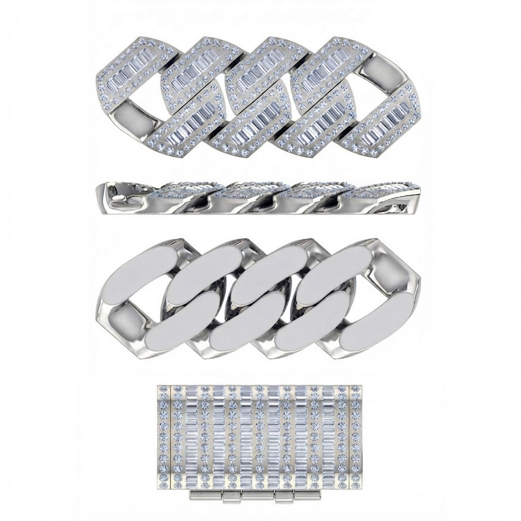 14mm Moissanite Diamond Fully Iced Baguette Round Cuban Link Chain