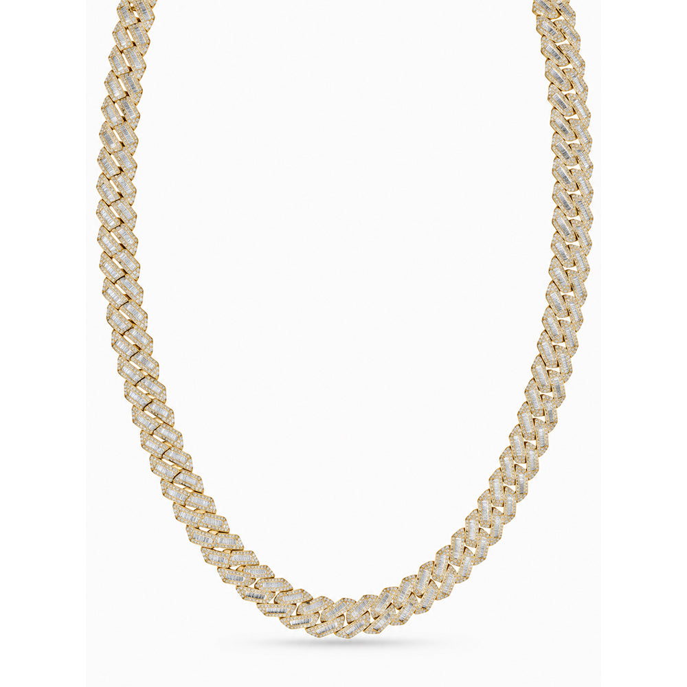 14mm Moissanite Diamond Fully Iced Baguette Round Cuban Link Chain
