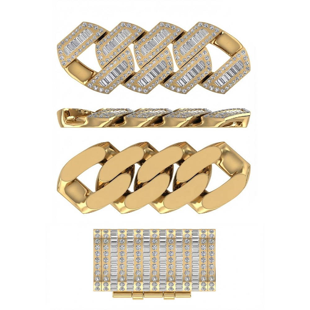 14mm Moissanite Diamond Fully Iced Baguette Round Cuban Link Chain