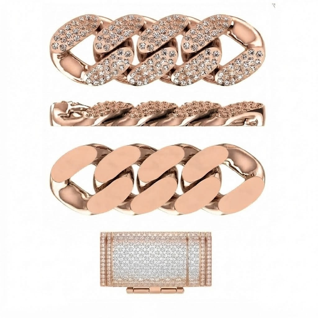 14mm Moissanite Diamond Fully Iced Three Row Cuban Link Chain
