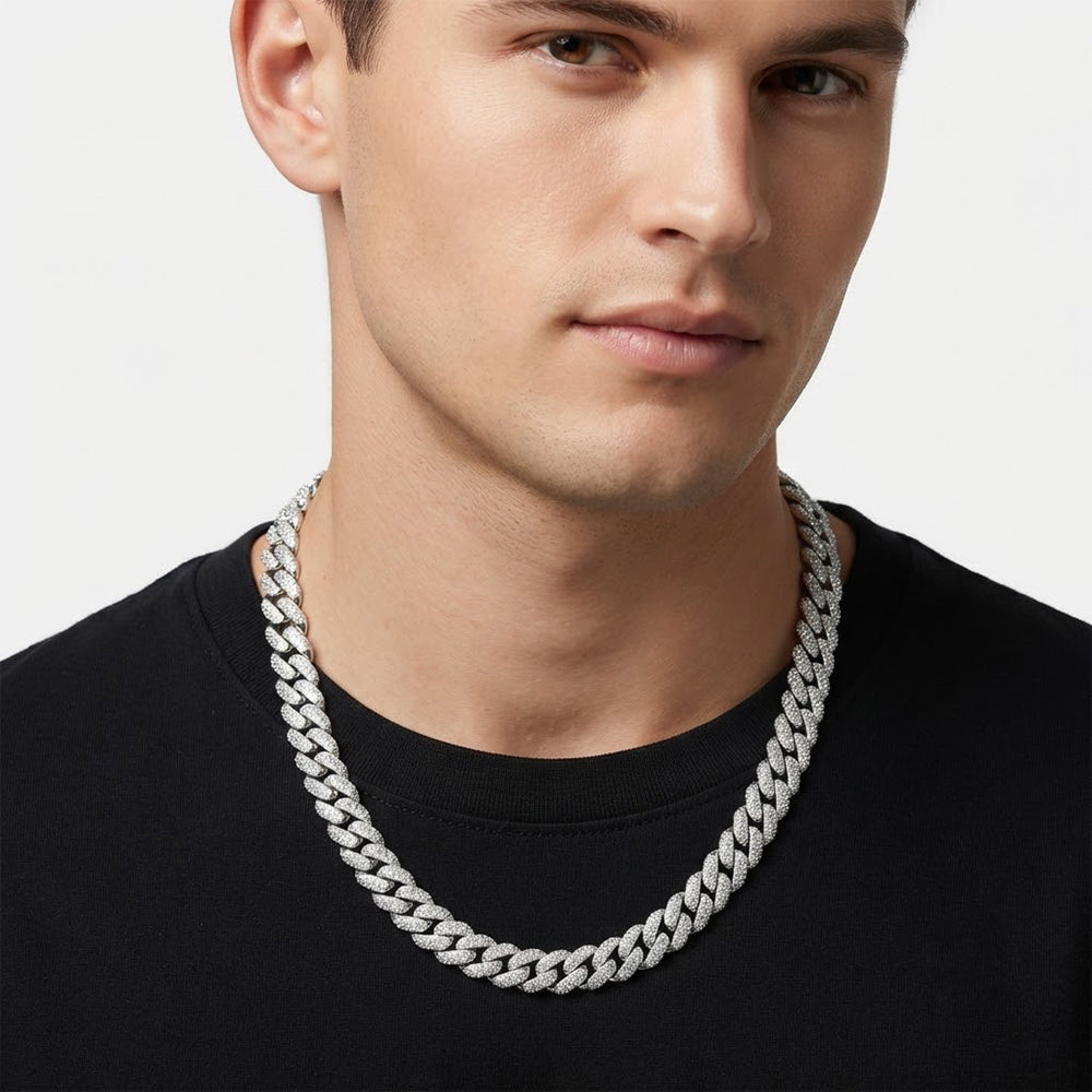 14mm Moissanite Diamond Fully Iced Three Row Cuban Link Chain
