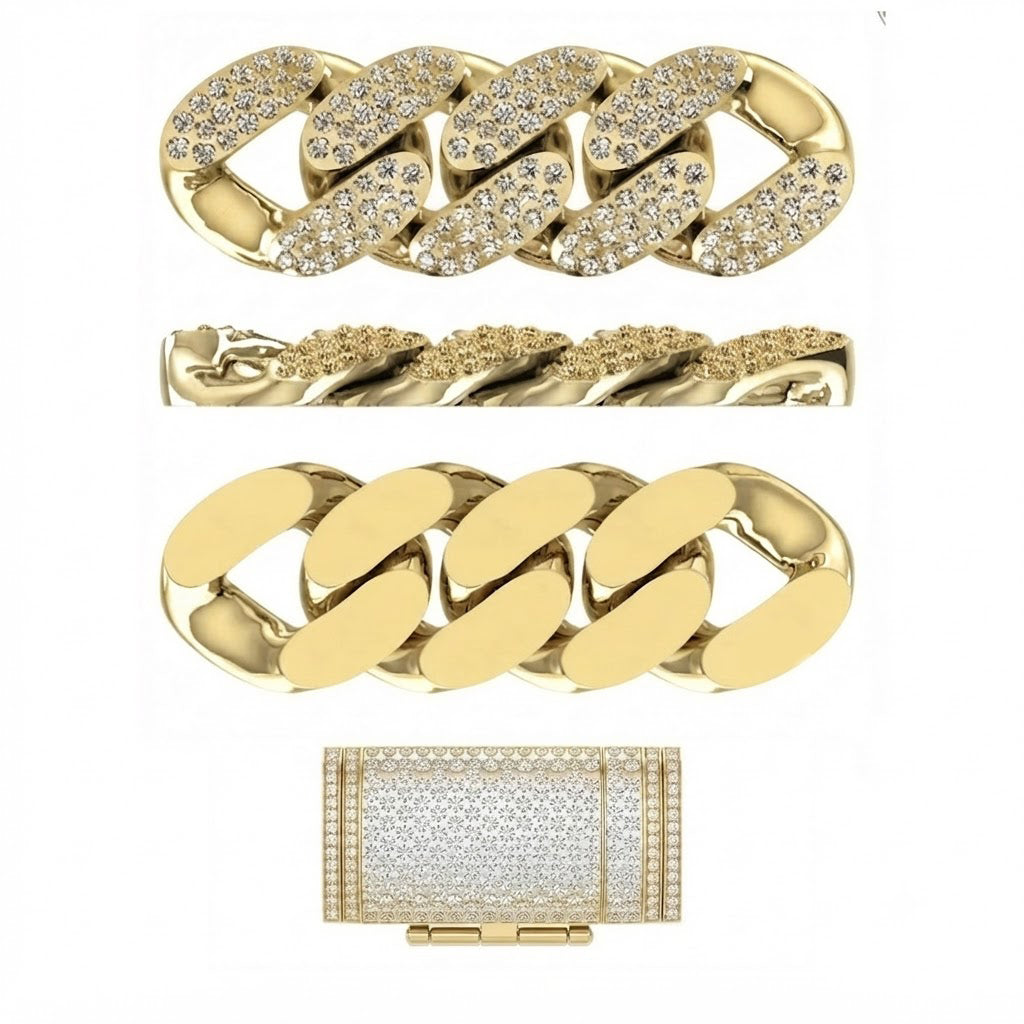 14mm Moissanite Diamond Fully Iced Three Row Cuban Link Chain