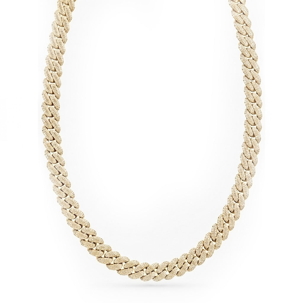 14mm Moissanite Diamond Fully Iced Three Row Cuban Link Chain