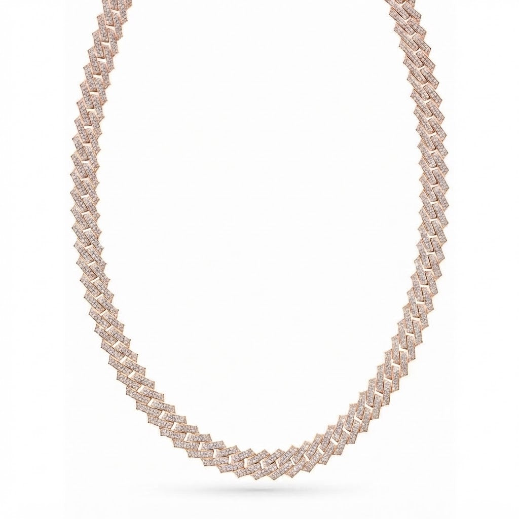14mm Moissanite Diamond Fully Iced Square Double Row Cuban Link Chain