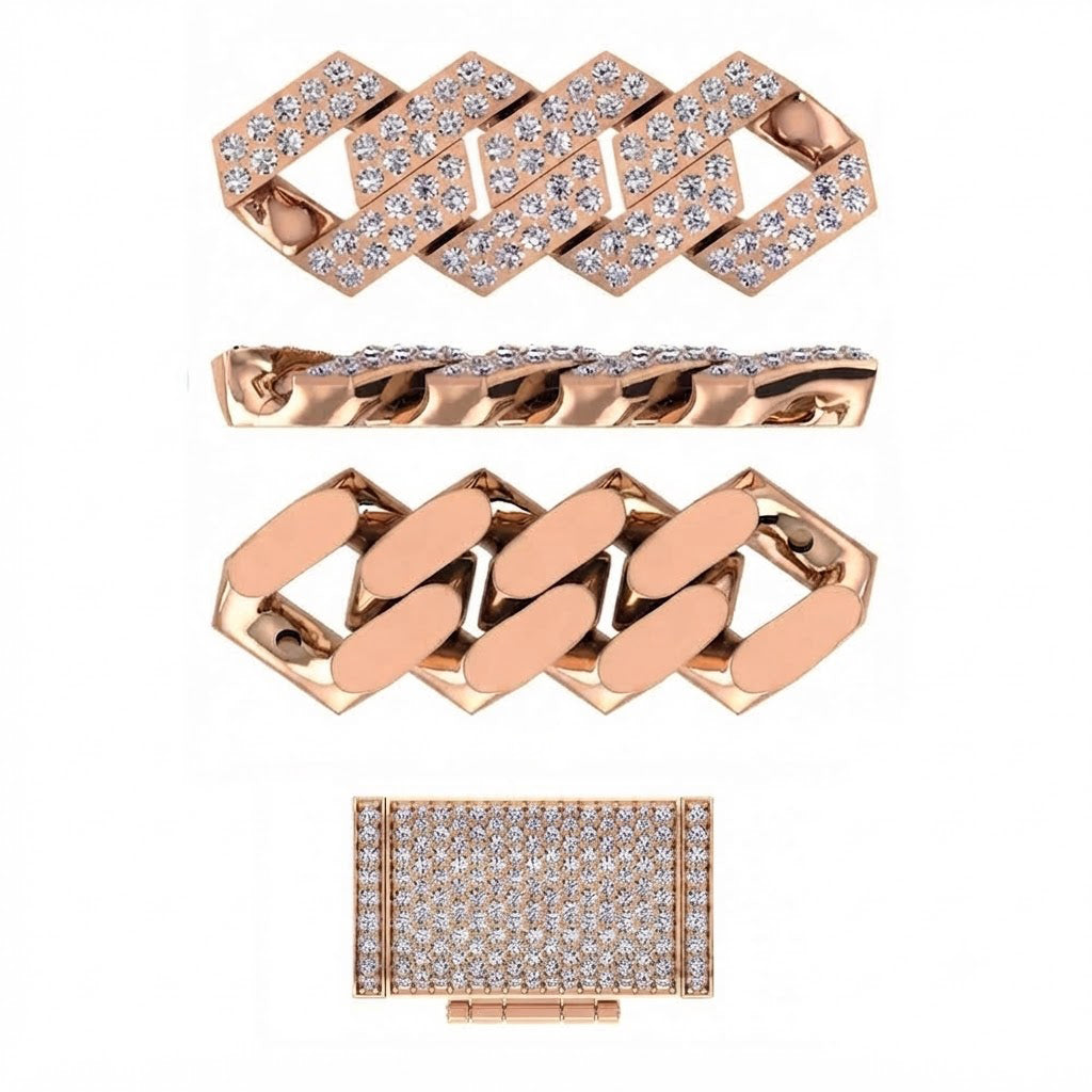 14mm Moissanite Diamond Fully Iced Square Double Row Cuban Link Chain