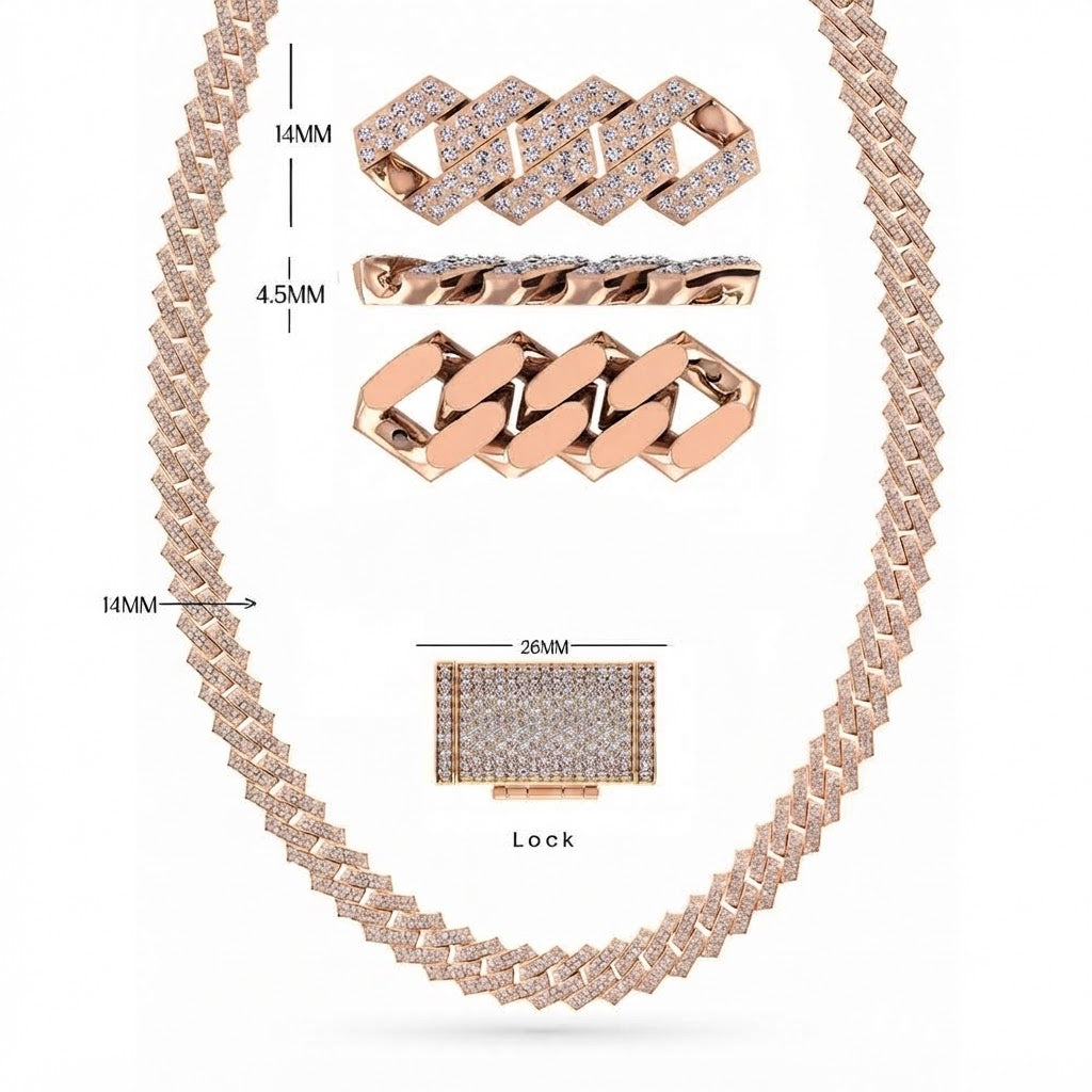 14mm Moissanite Diamond Fully Iced Square Double Row Cuban Link Chain