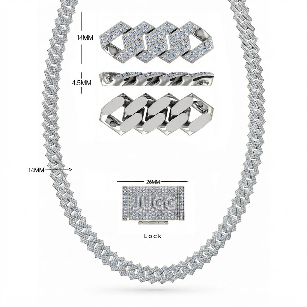14mm Moissanite Diamond Fully Iced Square Double Row Cuban Link Chain