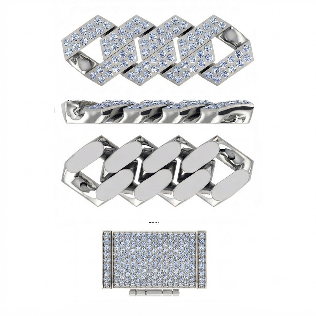 14mm Moissanite Diamond Fully Iced Square Double Row Cuban Link Chain