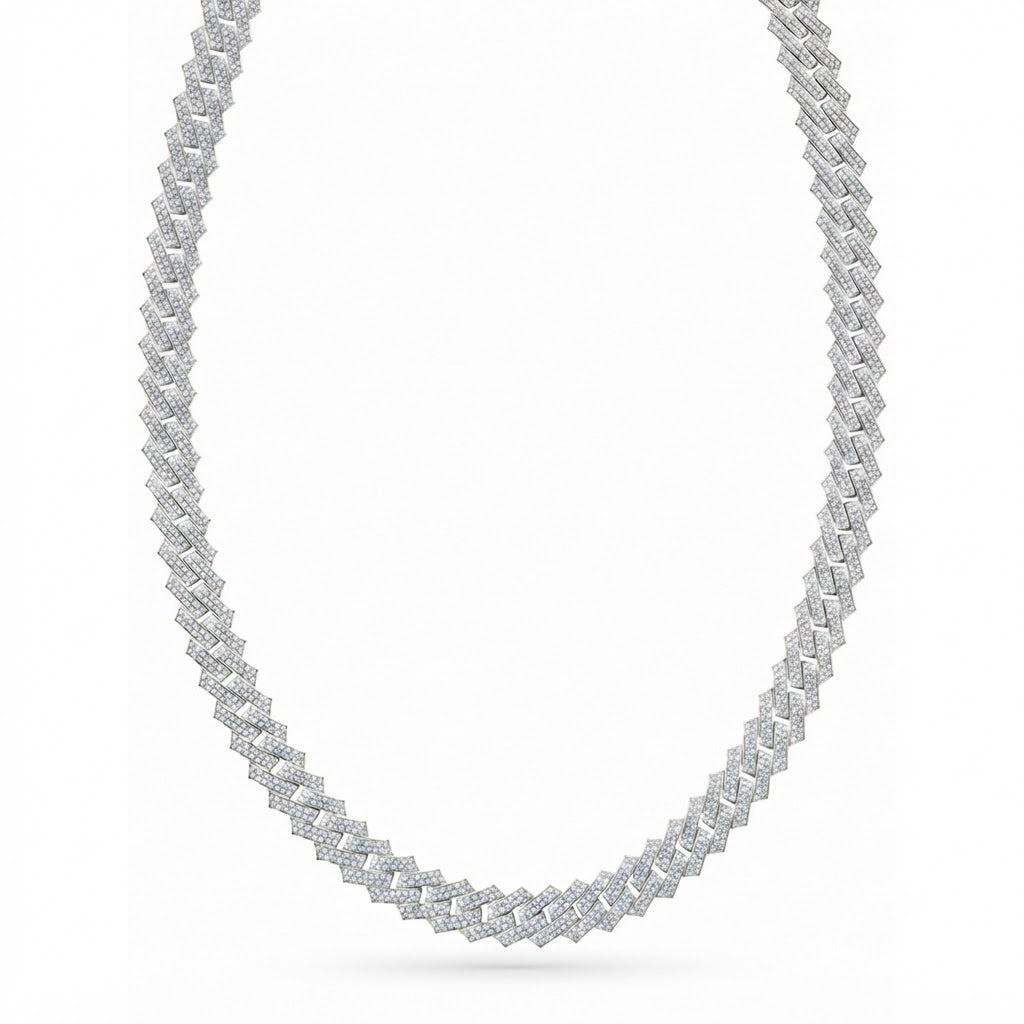 14mm Moissanite Diamond Fully Iced Square Double Row Cuban Link Chain