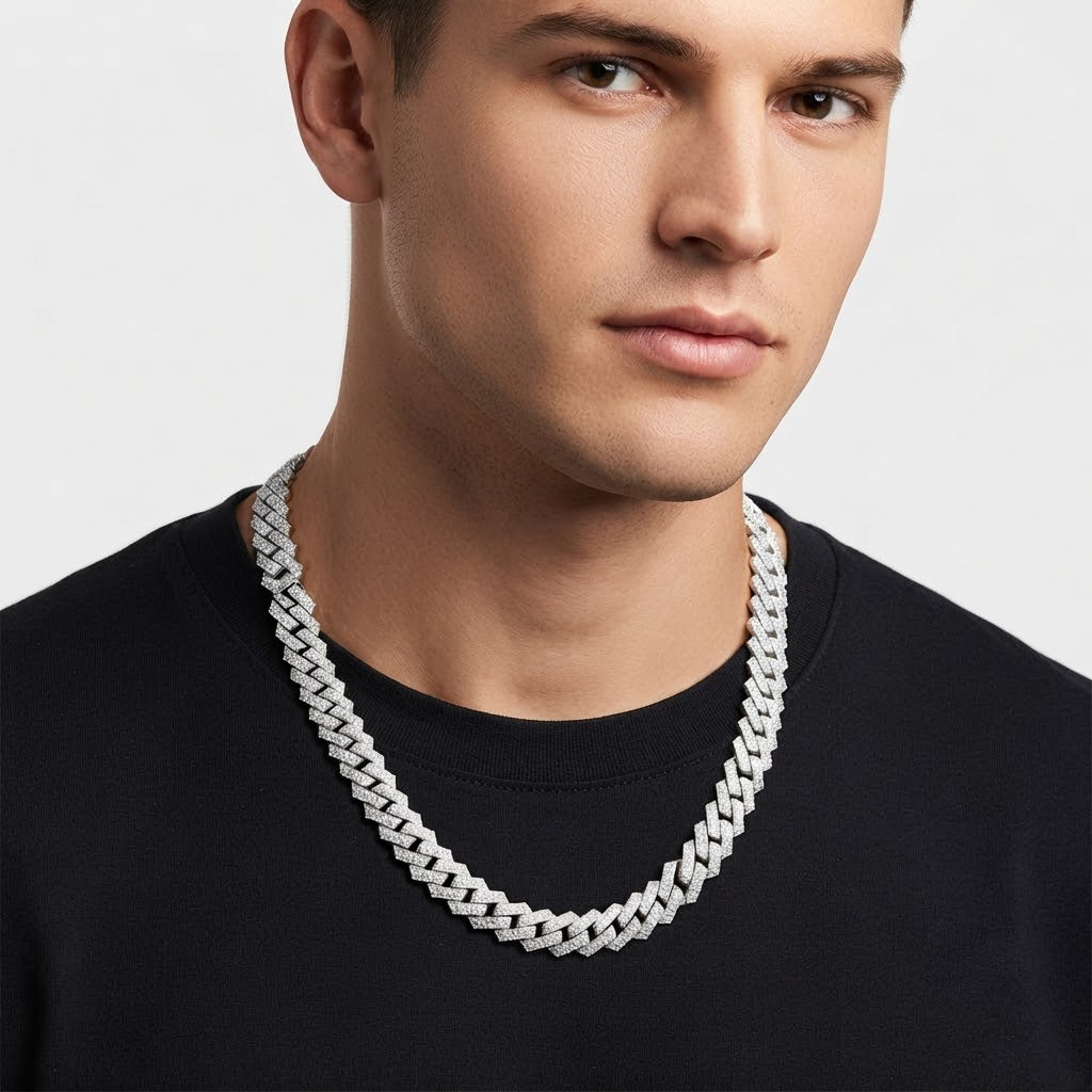 14mm Moissanite Diamond Fully Iced Square Double Row Cuban Link Chain