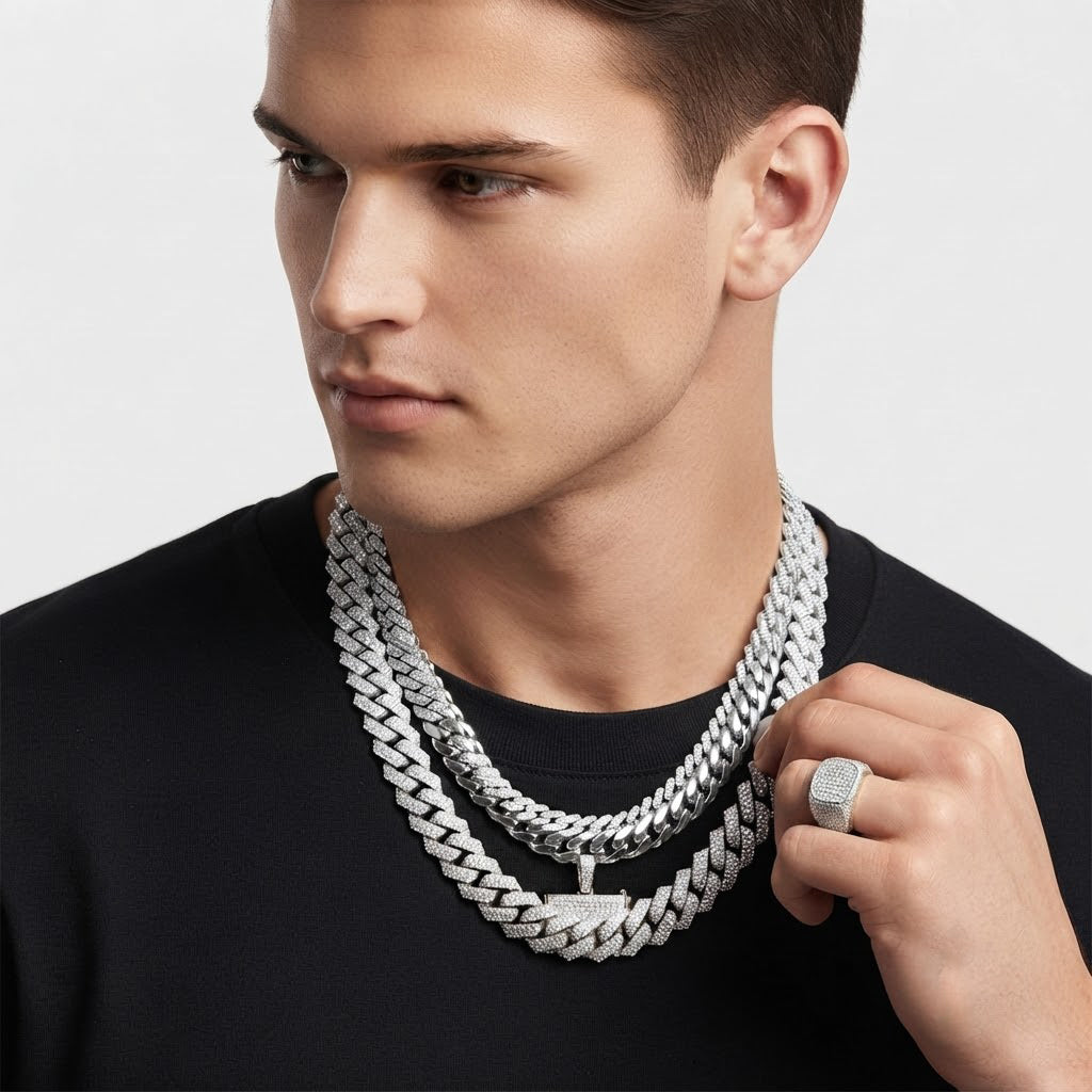 14mm Moissanite Diamond Fully Iced Square Double Row Cuban Link Chain