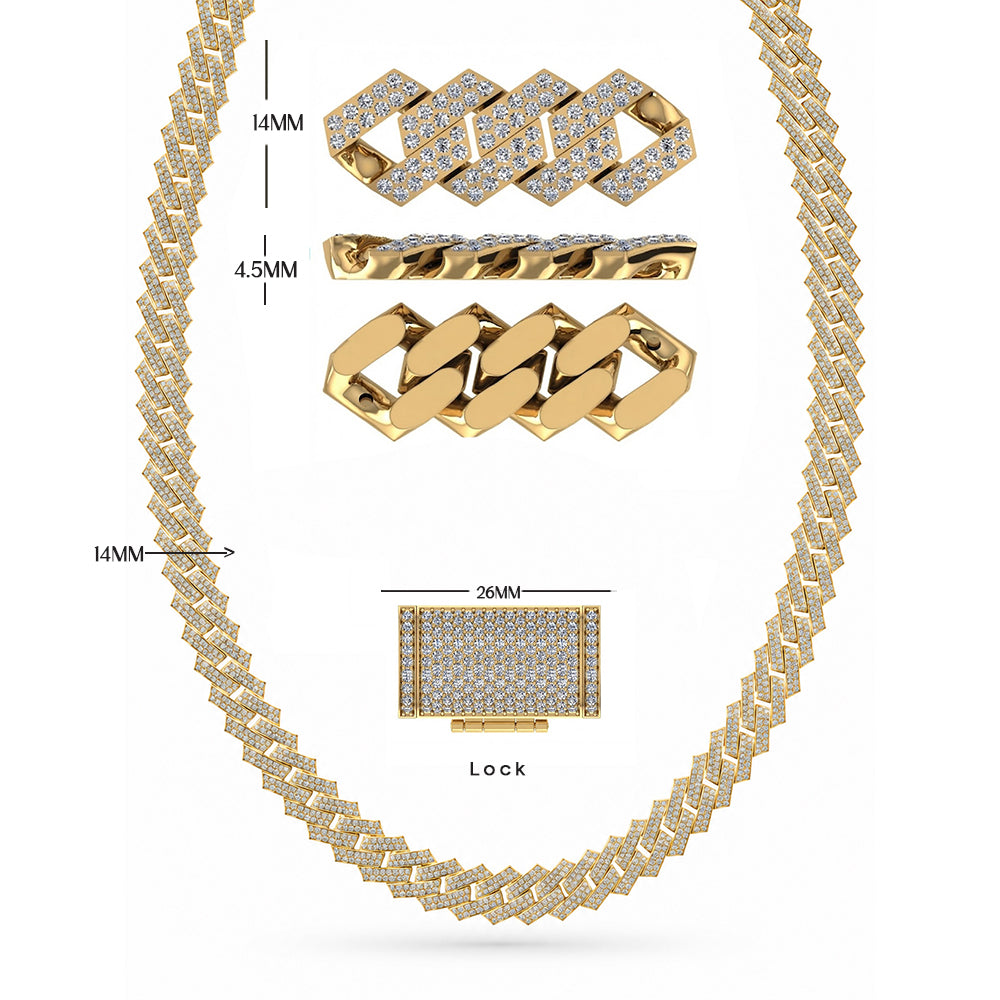 14mm Moissanite Diamond Fully Iced Square Double Row Cuban Link Chain