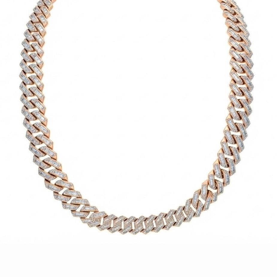 14mm Moissanite Diamond Baguette Round Iced Cuban Link Chain