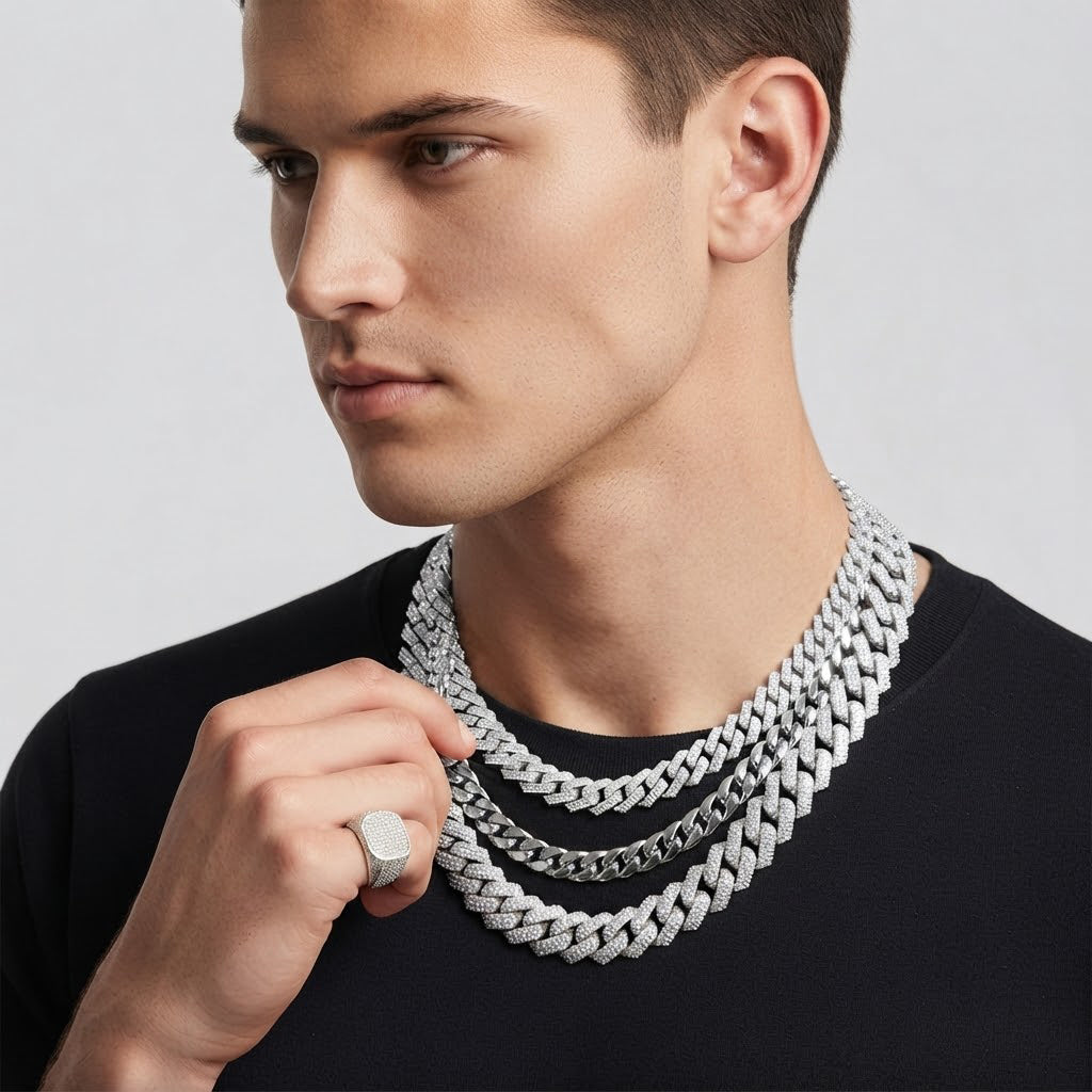 14mm Moissanite Diamond Baguette Round Iced Cuban Link Chain