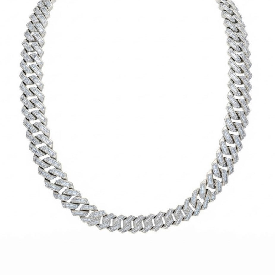 14mm Moissanite Diamond Baguette Round Iced Cuban Link Chain