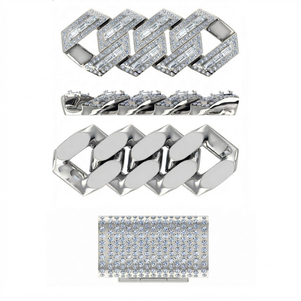 14mm Moissanite Diamond Baguette Round Iced Cuban Link Chain