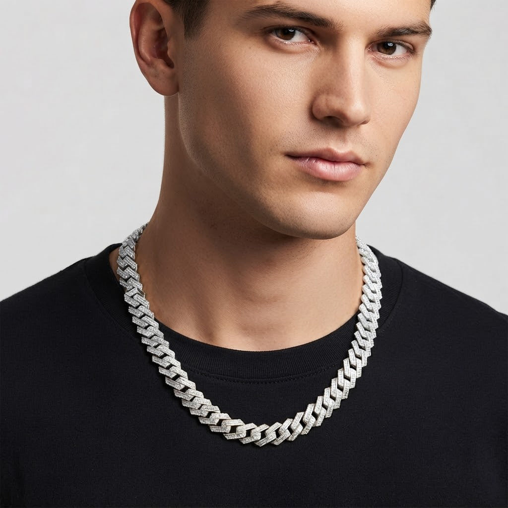 14mm Moissanite Diamond Baguette Round Iced Cuban Link Chain