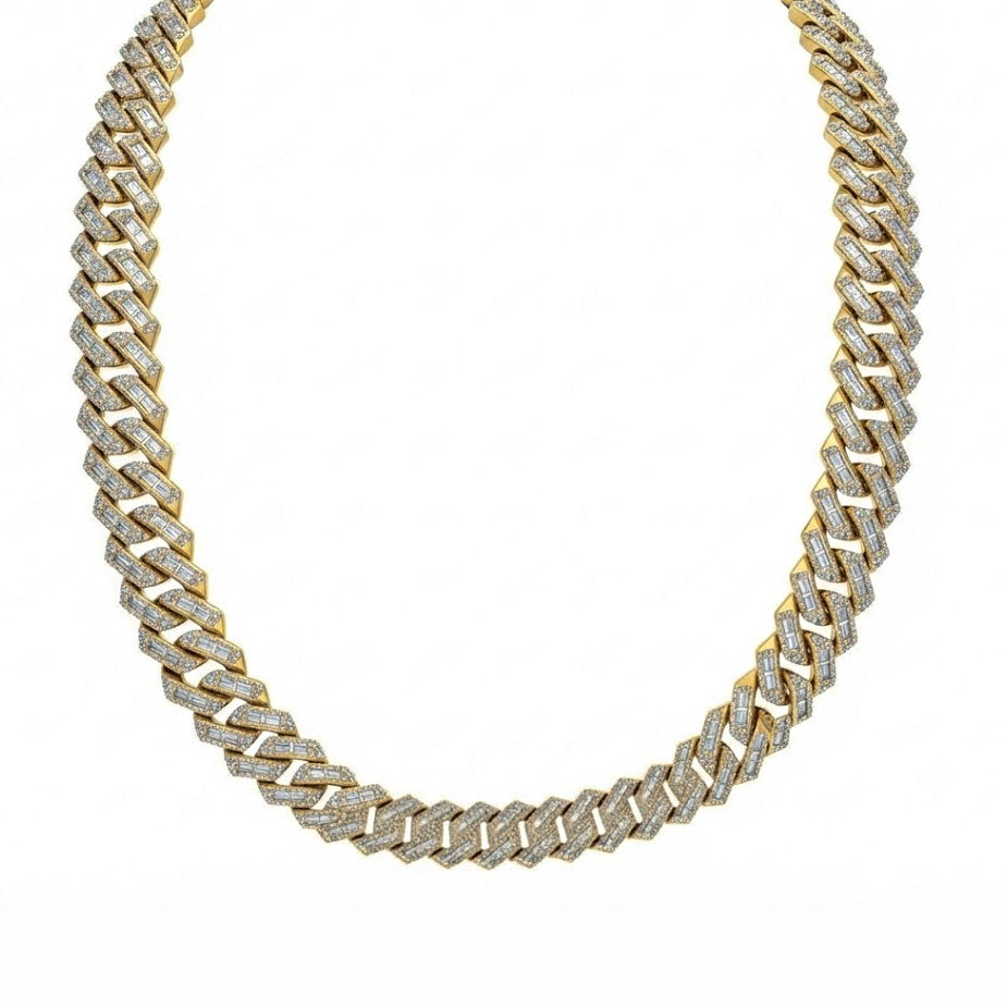 14mm Moissanite Diamond Baguette Round Iced Cuban Link Chain
