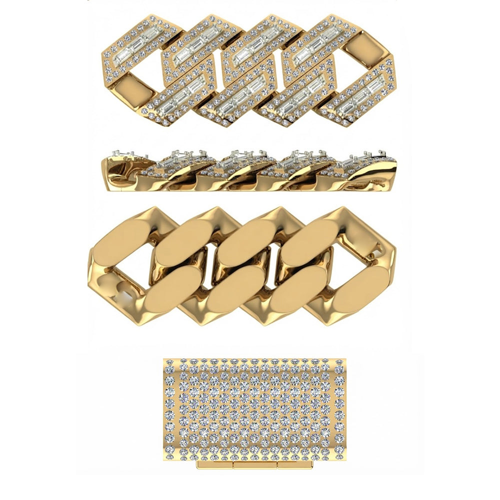 14mm Moissanite Diamond Baguette Round Iced Cuban Link Chain