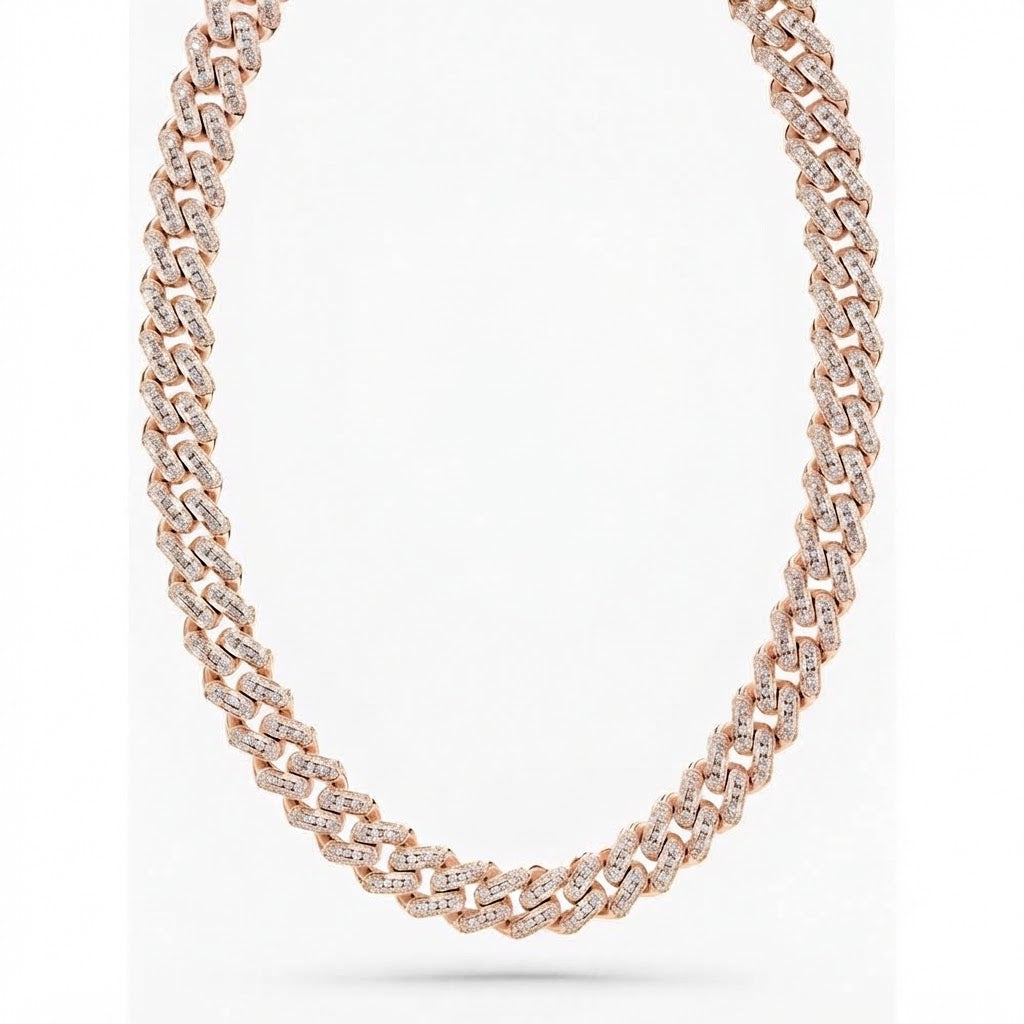 14mm Moissanite Round Diamond U Shape Cuban Link Chain With KD Letter Lock