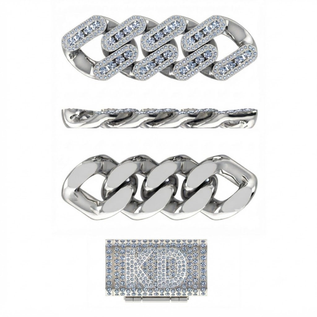 14mm Moissanite Round Diamond U Shape Cuban Link Chain With KD Letter Lock