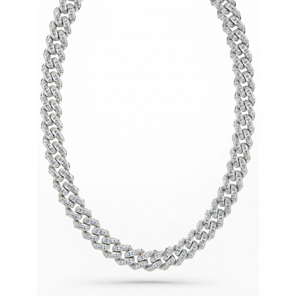 14mm Moissanite Round Diamond U Shape Cuban Link Chain With KD Letter Lock