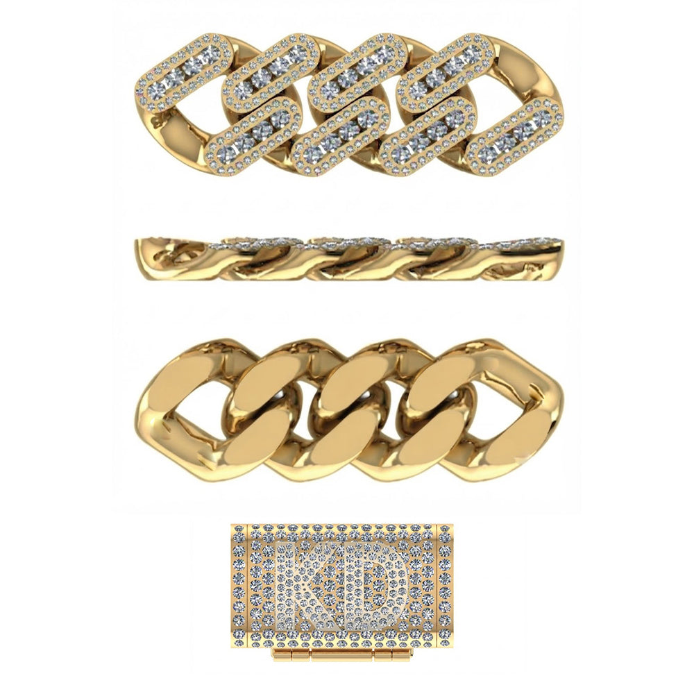 14mm Moissanite Round Diamond U Shape Cuban Link Chain With KD Letter Lock